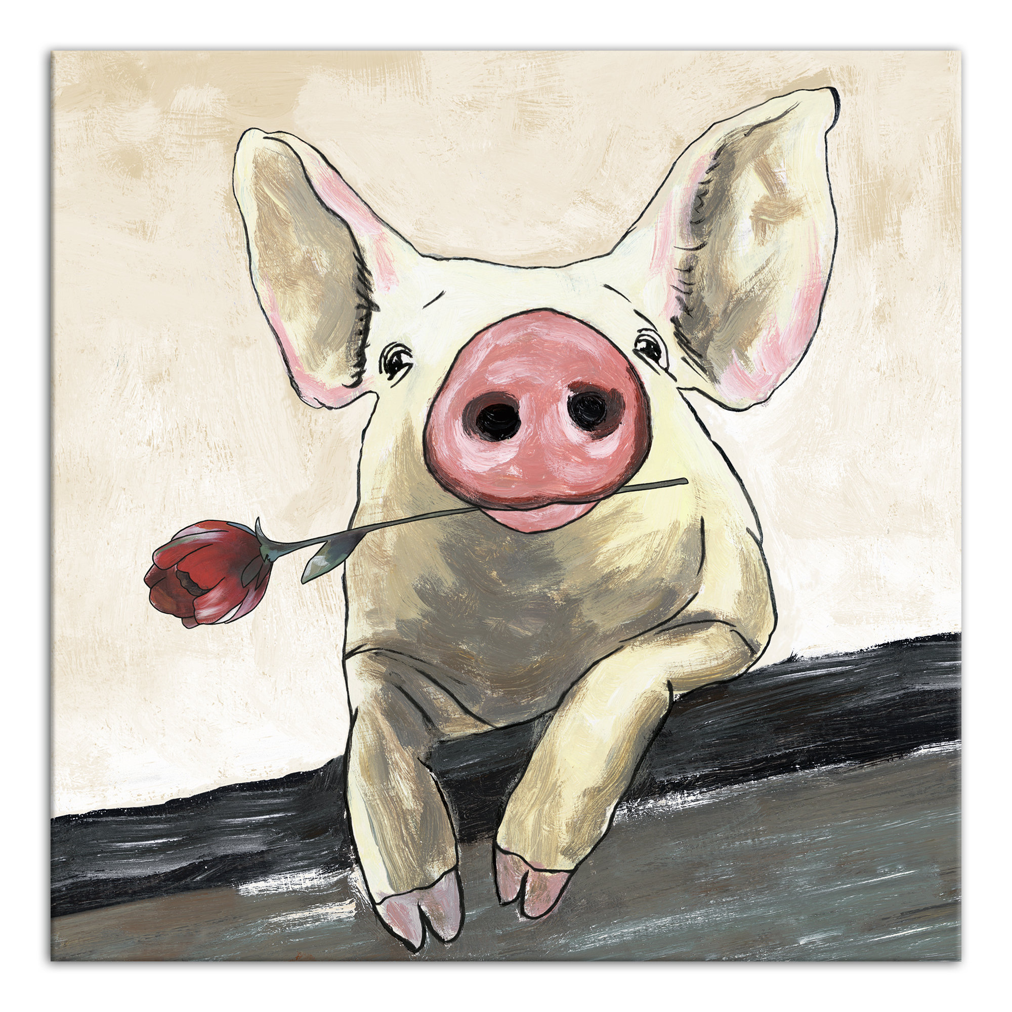 Large Pig Colourful wall art printed on canvas 30/'/' X 30/" solid frame