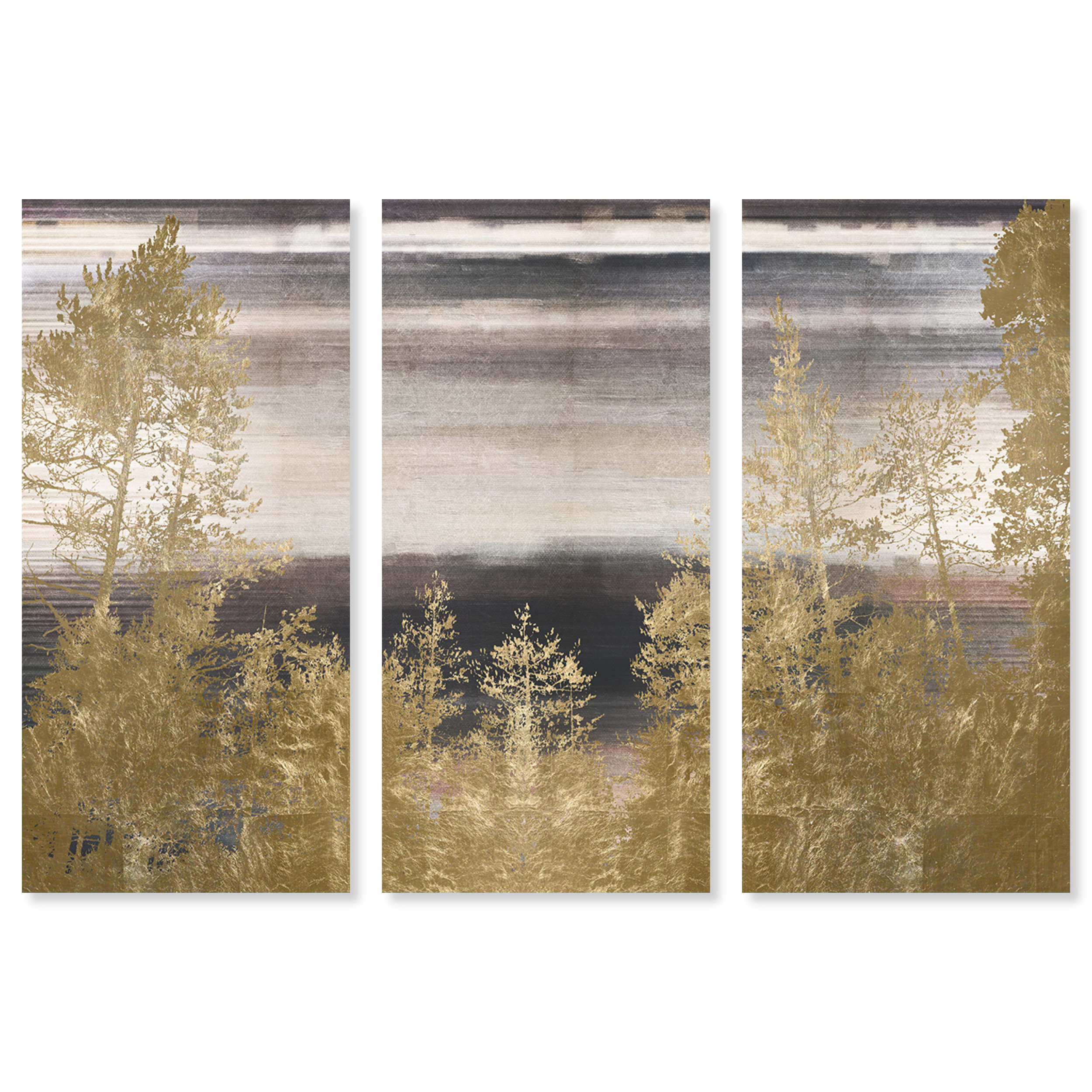 Oliver Gal Wildforest In Fall Triptych, Trees Landscape Modern Gold by Oliver Gal 3 Piece
