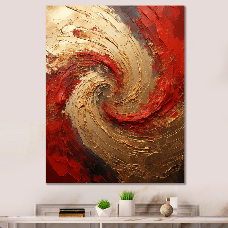 Red Gold Fusion Spiral - Abstract Spirals Wall Art Format: Wrapped Canvas, Size: 32" H x 16" W x 1" D