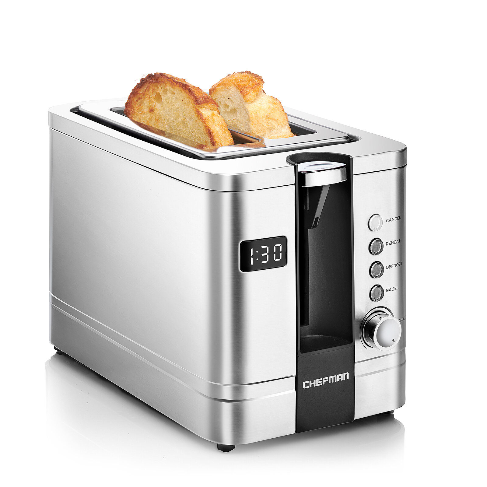 Gold 2 Slice Electric Toaster With Timer Defrost & Reheat Functions Wide Slots 