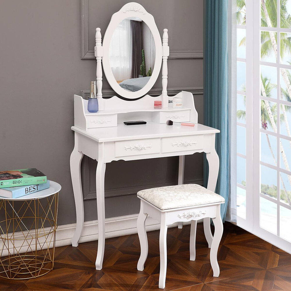 Andover Mills Scott Solid Wood Vanity Set With Stool And Mirror Reviews Wayfair