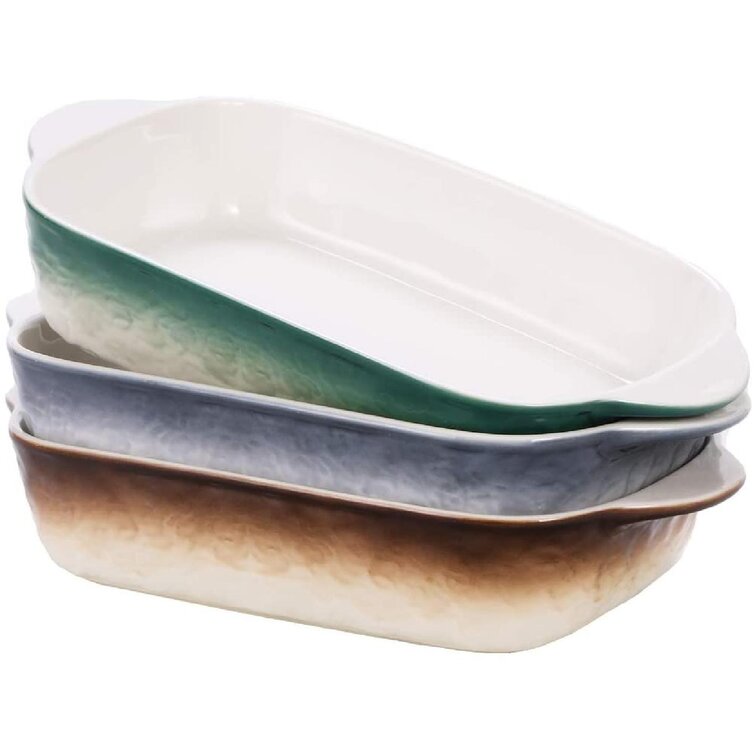 Blue Small Ceramic Platter Baking Dishes with Handle for Oven Dinner Dish Individual Bakeware Serving Tray