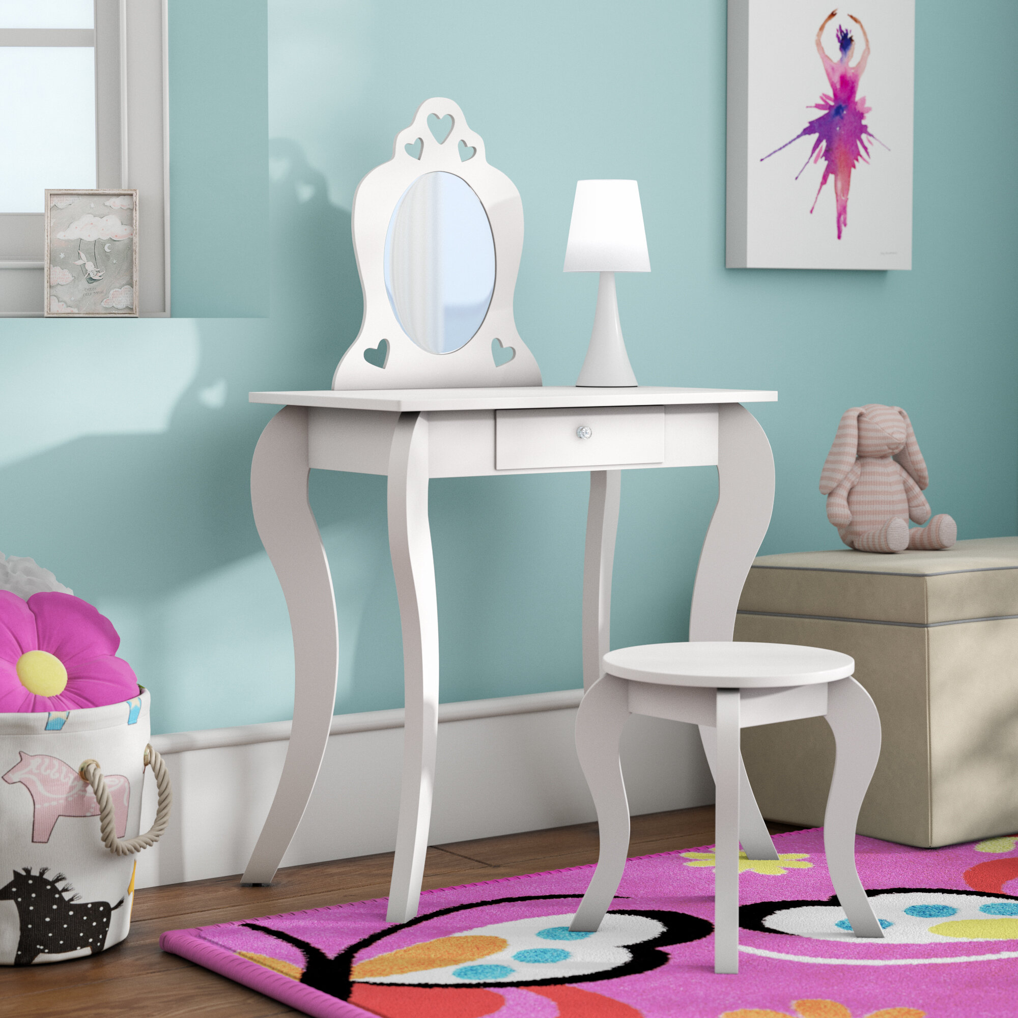 Harriet Bee Gothenburg Kids Vanity Set With Mirror Reviews Wayfair