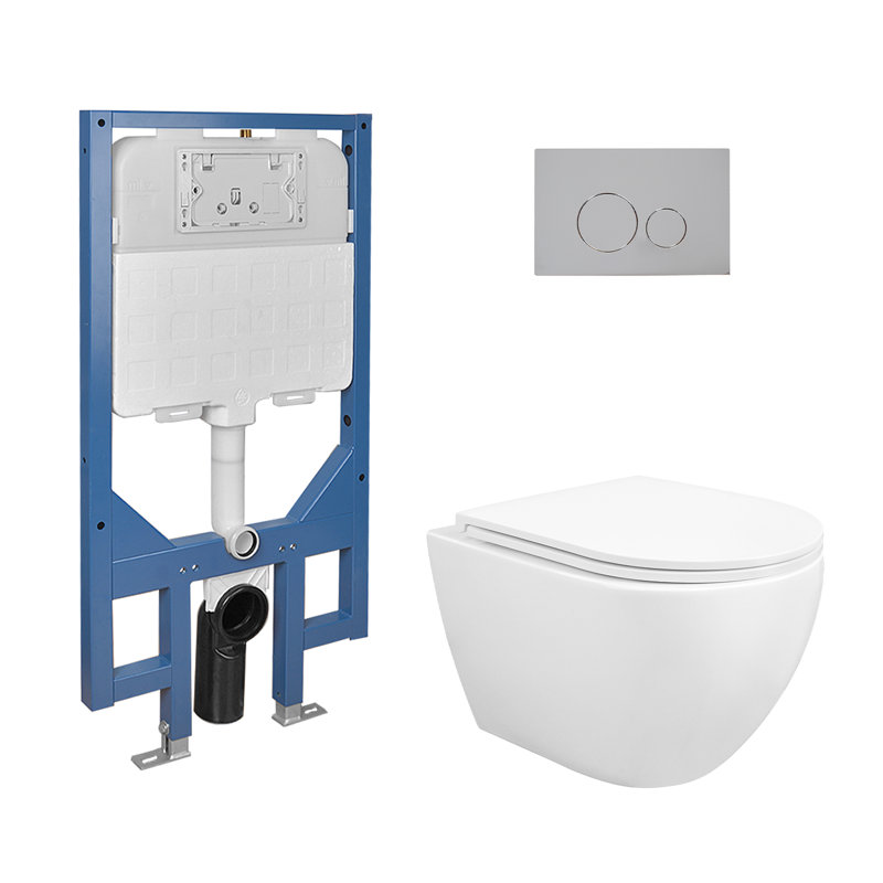 ( base only. incomplete)Two-Piece Toilet Dual Flush Elongated Wall Mount Toilet With Concealed In-Wall Hung Tank (Seat Included) Finish: White