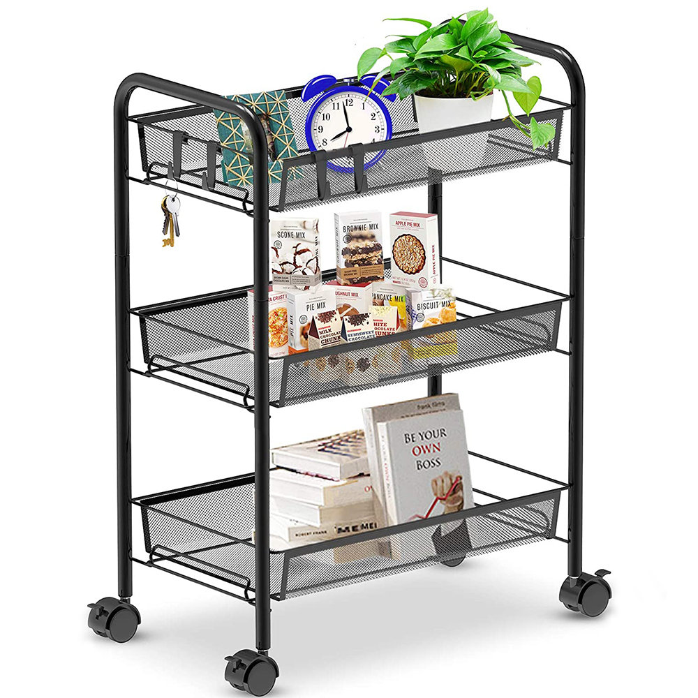 Alex Smart Home 4 Tier Mesh Wire Rolling Cart Kitchen Storage Organizer Cart Multi Function Metal Utility Cart Trolley With 2 Lockable Wheels Basket Shelves Black Wayfair