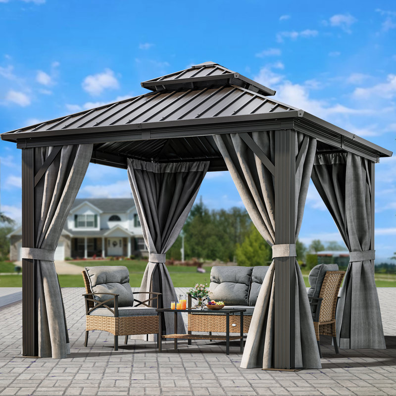 10 Ft. W x 10 Ft. D Aluminum Patio Gazebo Frame Finish: Satin Black, Roof Color: Black