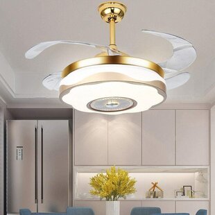 Details about   42" Retractable Invisible Ceiling Fan Lamp w/Light Remote Control LED Chandelier 