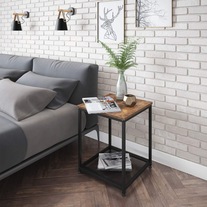 Ballucci Industrial End Table 2 Tier With Storage Shelf Rustic