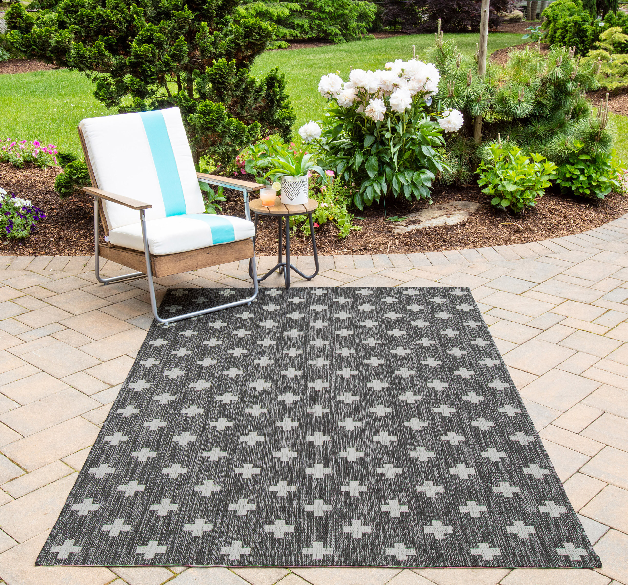 Umbria Charcoal White Indoor Outdoor Area Rug Reviews Allmodern