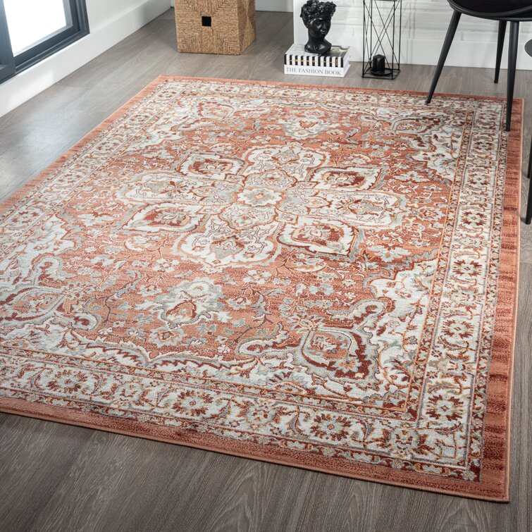 Terracotta Floral Patchwork Rugs Cheap Exclusive Flat Non Shed Living Room Rugs 