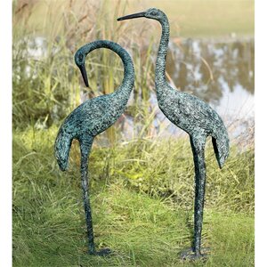 2 Piece Garden Crane Statue Set