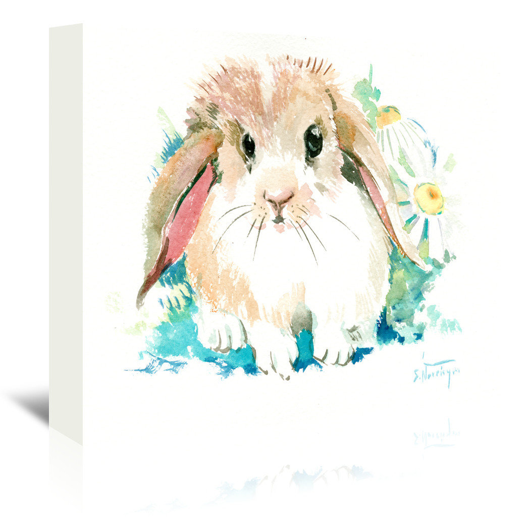 East Urban Home Suren Bunnyflowerpainting Print On Wrapped Canvas Wayfair
