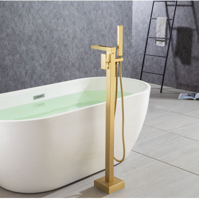 Single Handle Floor Mounted Freestanding Tub Filler with Hand Shower