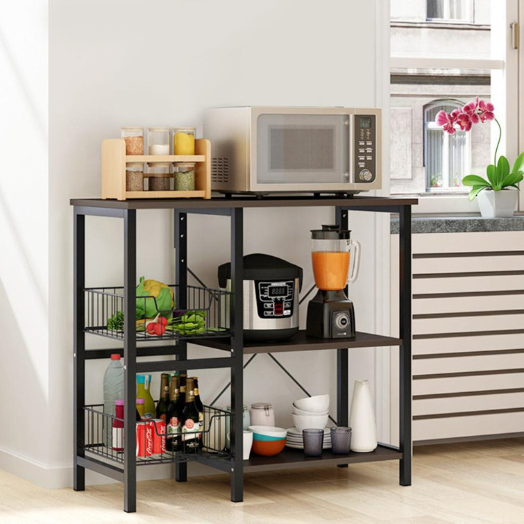 Ebern Designs Microwave Cart Kitchen Bakers Rack Utility Oven Stand Shelf Storage Cart Black Wayfair