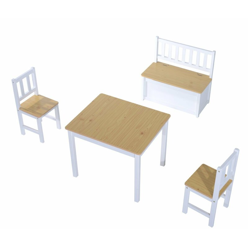 kidkraft 4pc table with primary benches and bin set