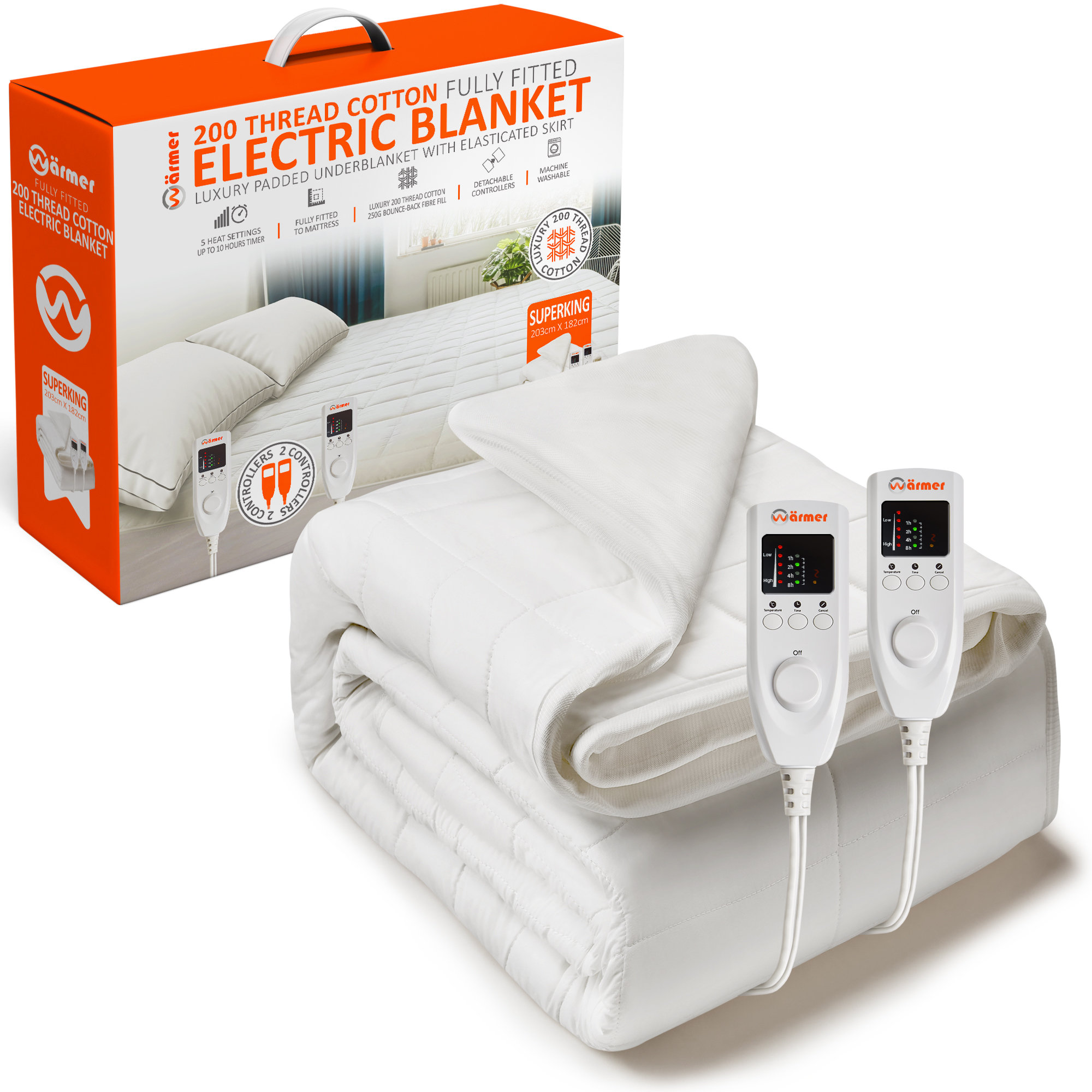 Warmer Super King Electric Blanket 200 Thread Count Cotton Padded Fully