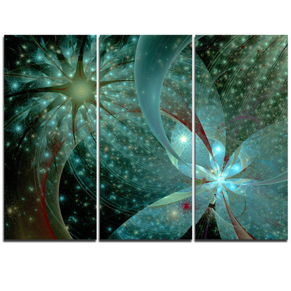 Designart Symmetrical Fractal Flower In Light Blue 3 Piece Graphic Art On Wrapped Canvas Set Wayfair