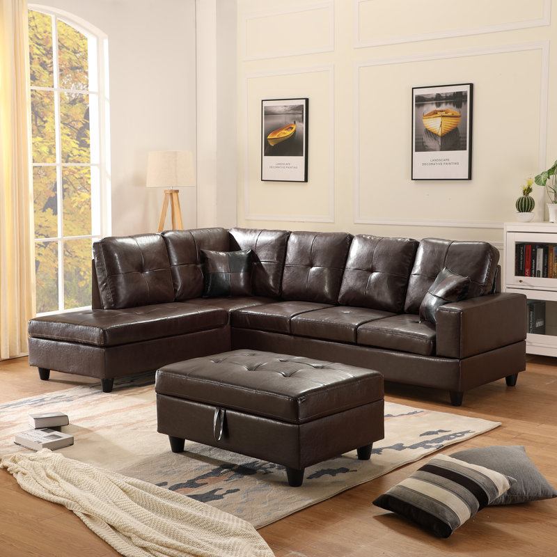Red Barrel Studio® Merha 102" Wide Faux Leather Left Hand ...