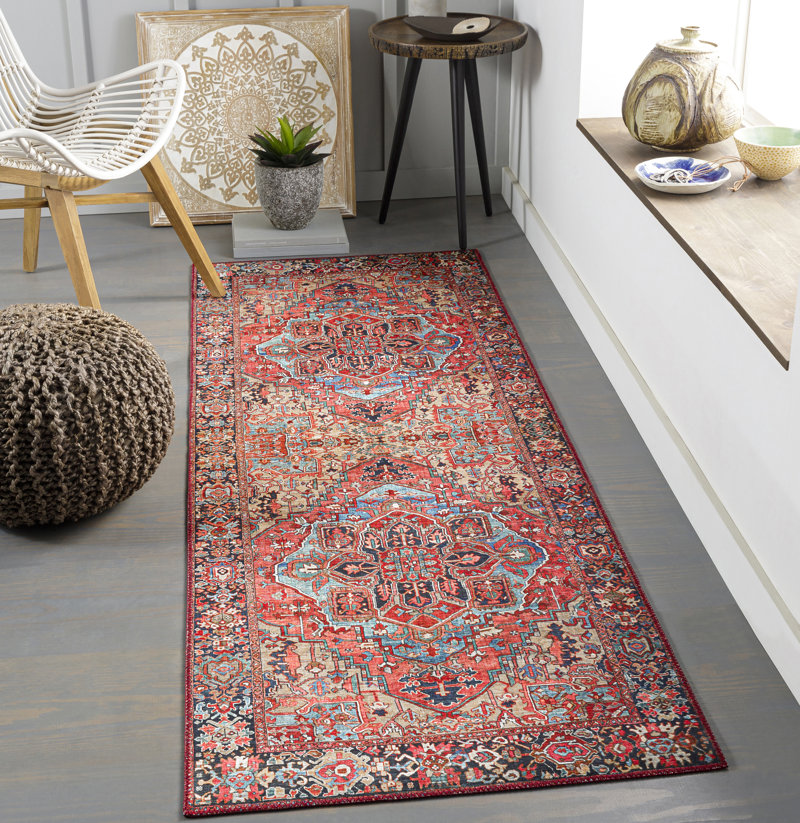 Fleckenstein Oriental Bright Red/Beige/Blue Area Rug Rug Size: Runner 2'6" x 7'6"
