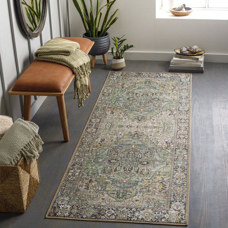 Albion Oriental Black/Green/Ivory Area Rug Rug Size: Runner 2'6" x 7'6"