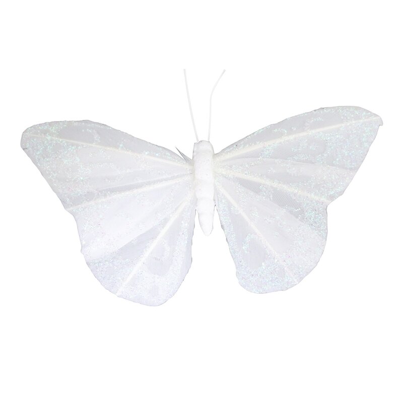 USI Floral White Glitter Butterfly | Wayfair