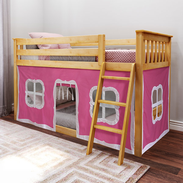 Isabelle Max Twin Size Low Bunk With Pink Curtains Natural