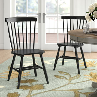 Waukegan Solid Wood Slat Back Side Chair in Black (Set of 2)