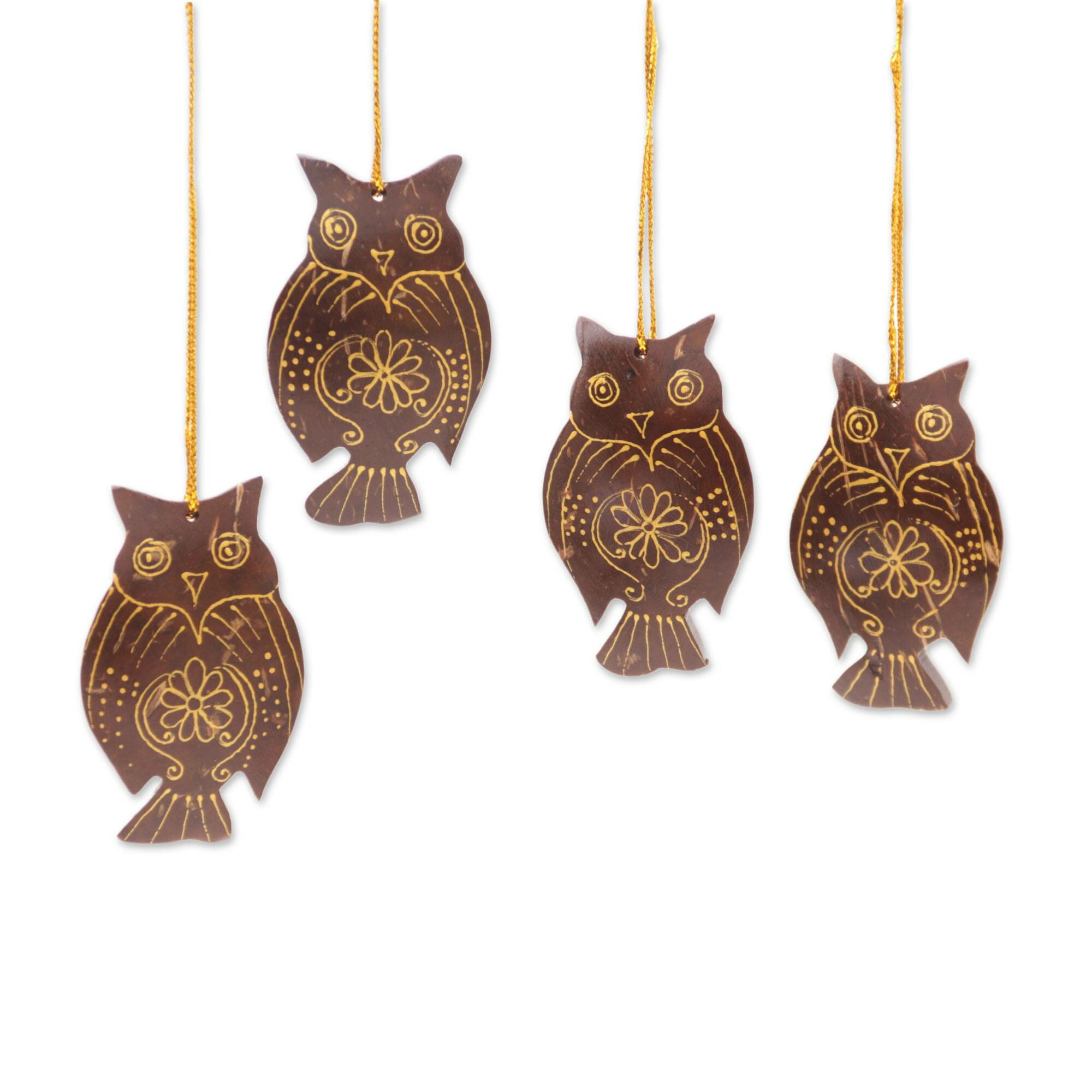 The Holiday Aisle® Hanging Owls Coconut Shell Hanging Figurine | Wayfair