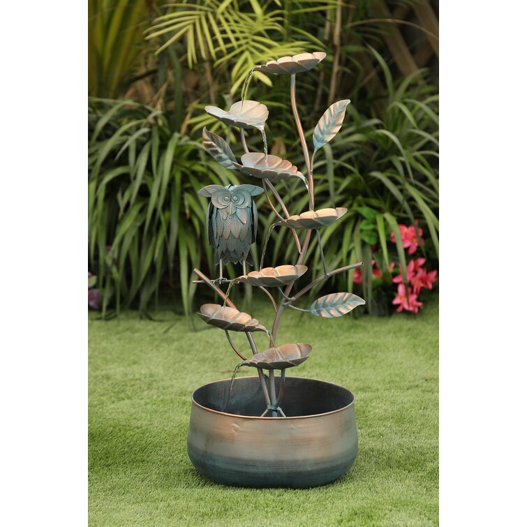 Luxen Home Rain Forest Bronze Metal Leaves Cascading Polyresin Fountain 