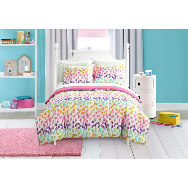 1 Comforter, 2 Pillow Shams, 1 Flat Sheet, 1 Fitted Sheet, 2 Pillowcases Colorful Dots Print Reversible Bed Comforter Set for All Season Bed in a Bag 7 Pieces Queen Size 