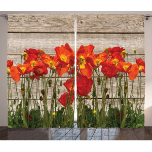 Plant Floral Rustic Home Decor Graphic Print Room Darkening Rod Pocket Curtain Panels (Set of 2)