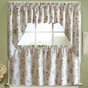 Schoenberger English Garden Floral Jacquard Kitchen Curtain Panels Set Of 2