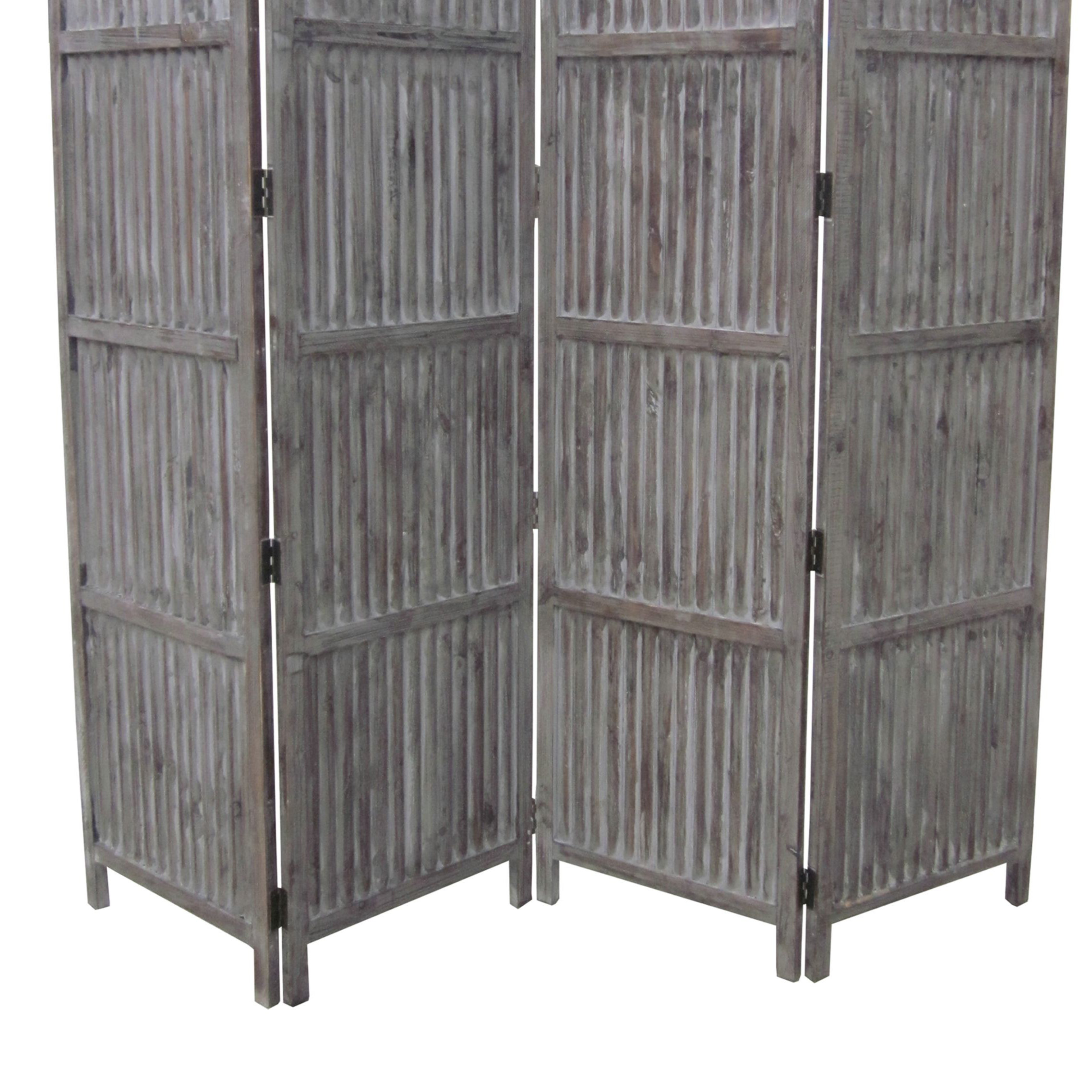 Benjara Traditional Foldable Weathered Wooden Screen With 3 Panels Gray Wayfair