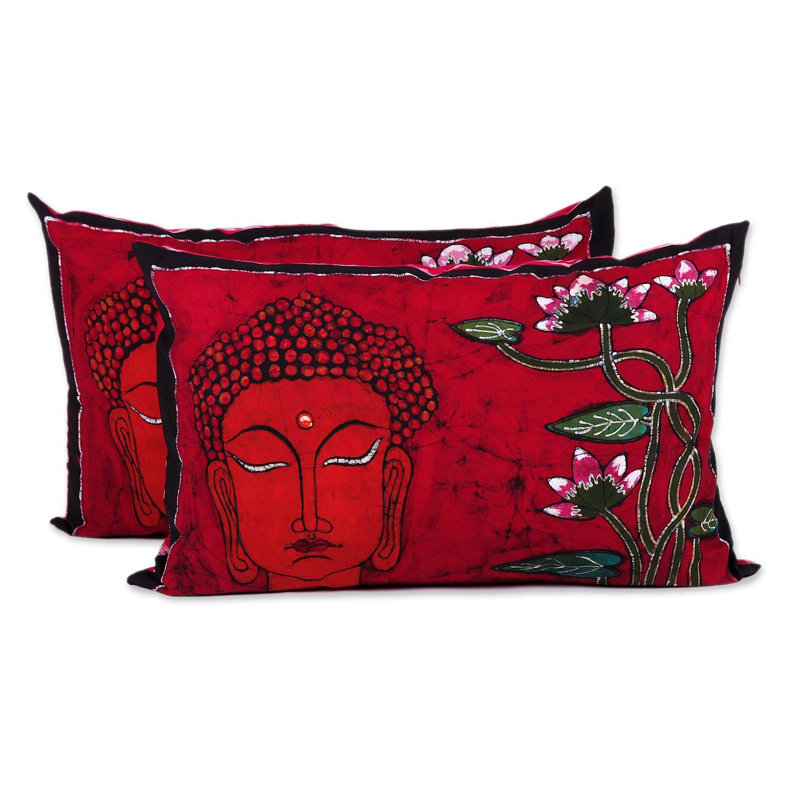 Bloomsbury Market Marte Floral Buddha Batik Cotton Lumbar Pillow