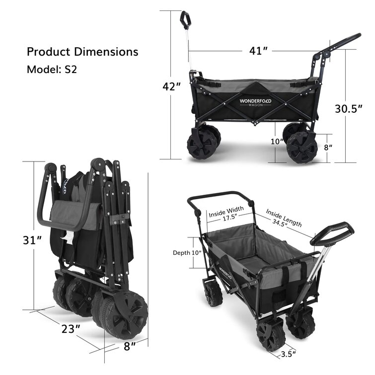 WonderFold Pull and Push Collapsible Folding Utility Wagon with All-Terrain Tire 