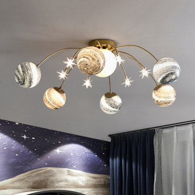Modern Planet Ceiling Lighting Fixtures, Everly Quinn Star Flush Mount Ceiling Light With Glass Shade, 13 Lights Children''s Room Sputnik Chandelier
