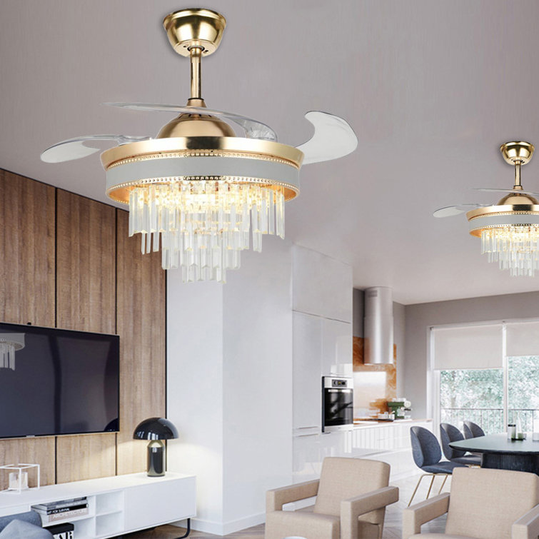 modern crystal flower chandelier ceiling fan