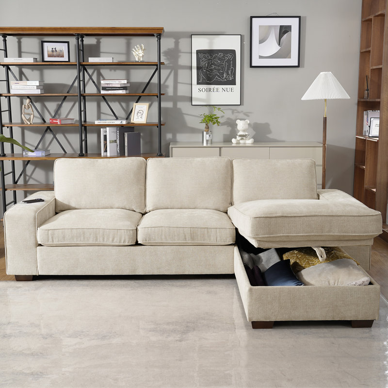 ( Incomplete, Box 1/2  ) Jossilynn L-Shape Convertible Sectional Couches Sofas with Storage Chaise Upholstery Color: Beige