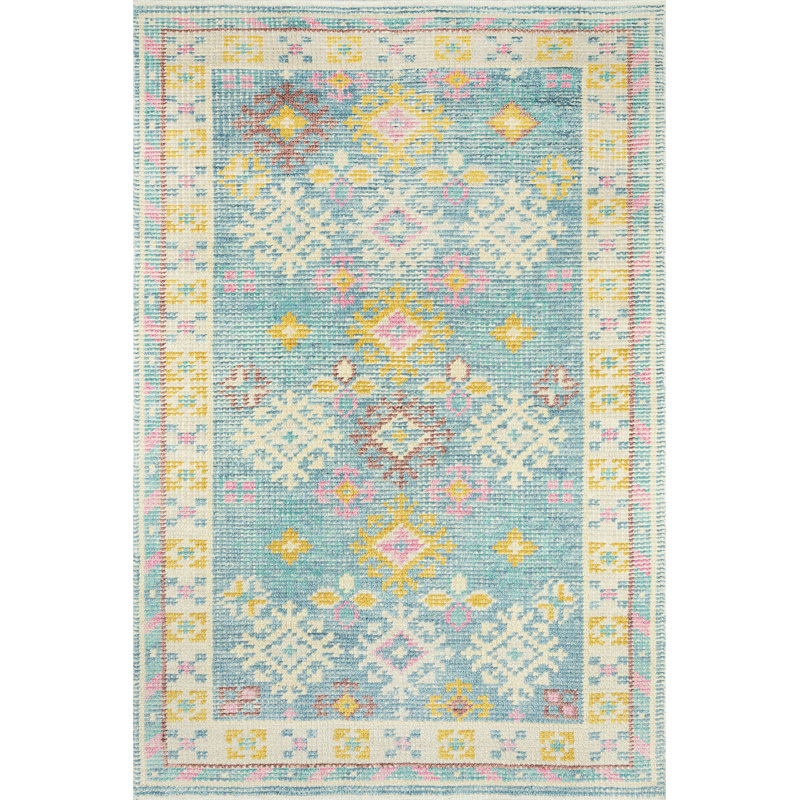Jarvis Hand Knotted Wool Cotton Blue Pink Yellow Area Rug Joss Main
