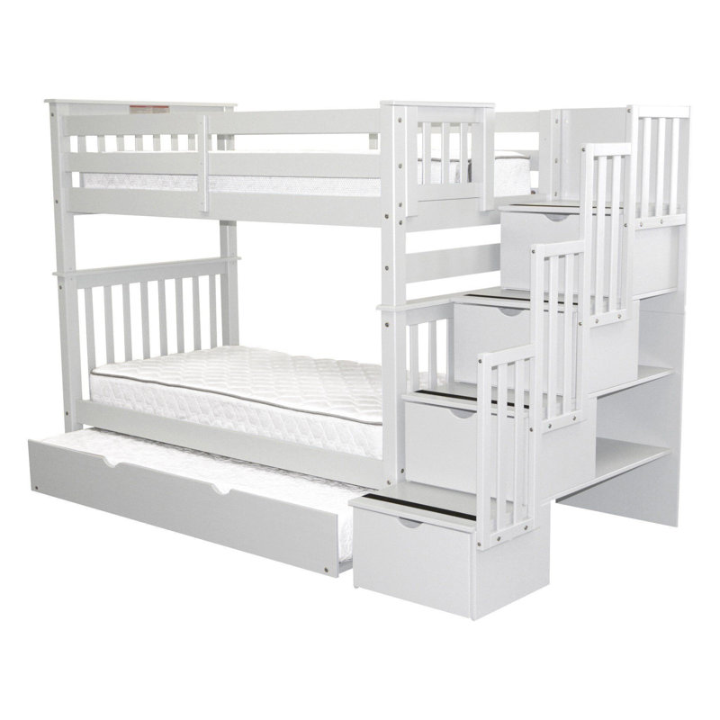 Stairway Twin Over Twin Bunk Bed With Drawers White