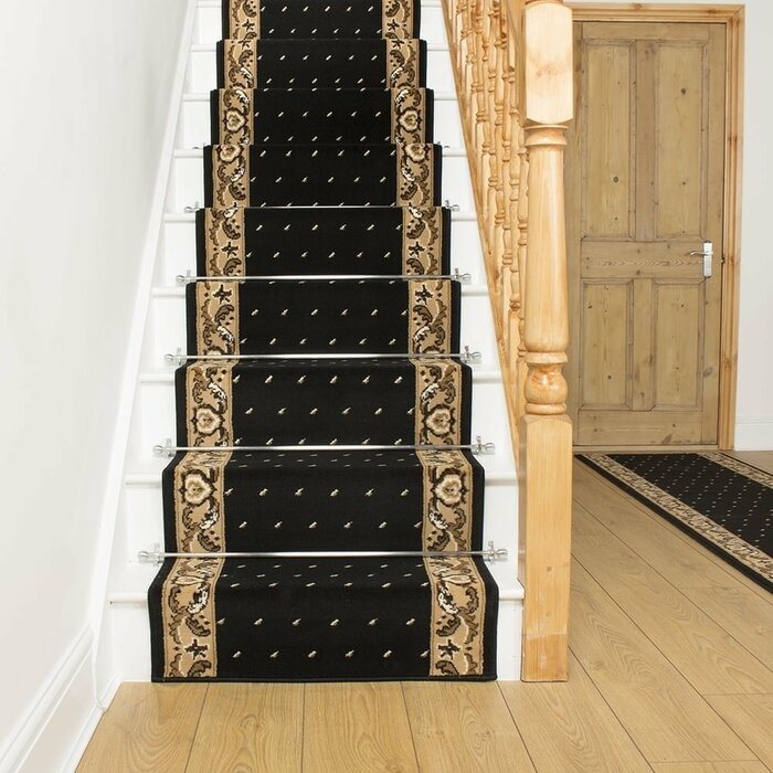 Rosalind Wheeler Alsafi Tufted Black/Cream Stair Runner ...