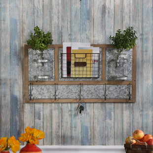 Wall Storage With Hooks Wayfair Matson 30 X 15 5 Wood Tin Wall Organizer With Key Hooks Mail Storage
