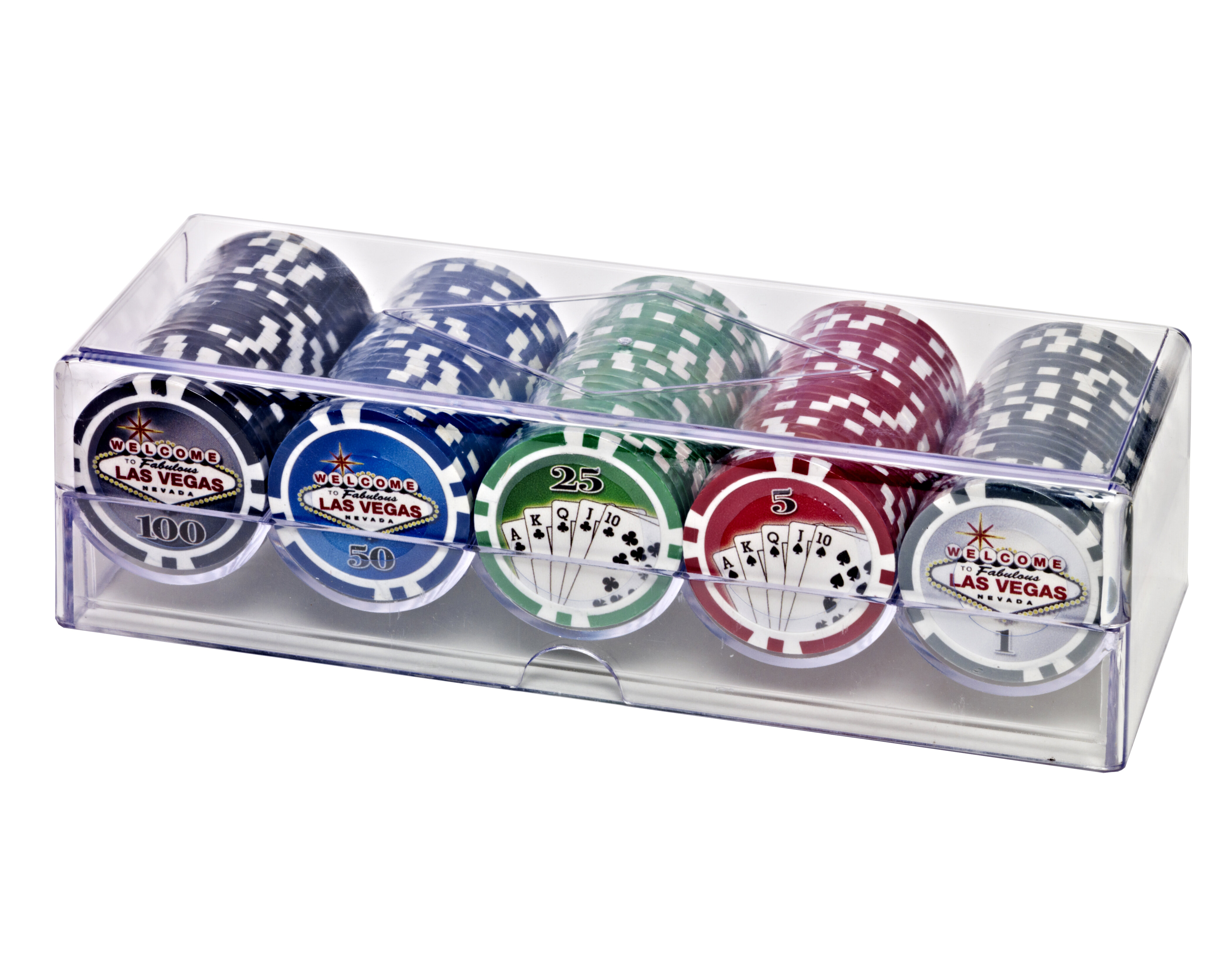 New POKER CHIP SET 100 Poker Chips Vegas Brand NEW IN BOX Red White Blue 