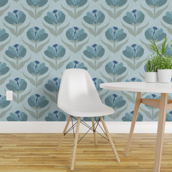Bungalow Rose Retro Floral Wallpaper Ruffle Floral Blue Ruffle