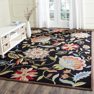 Carlisle Hand-Hooked Black / Purple Indoor / Outdoor Area Rug