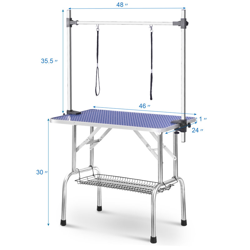 46/'/' Blue Adjustable Heavy Duty Dog Cat Pet Grooming Table W//Arm Noose Mesh Tray