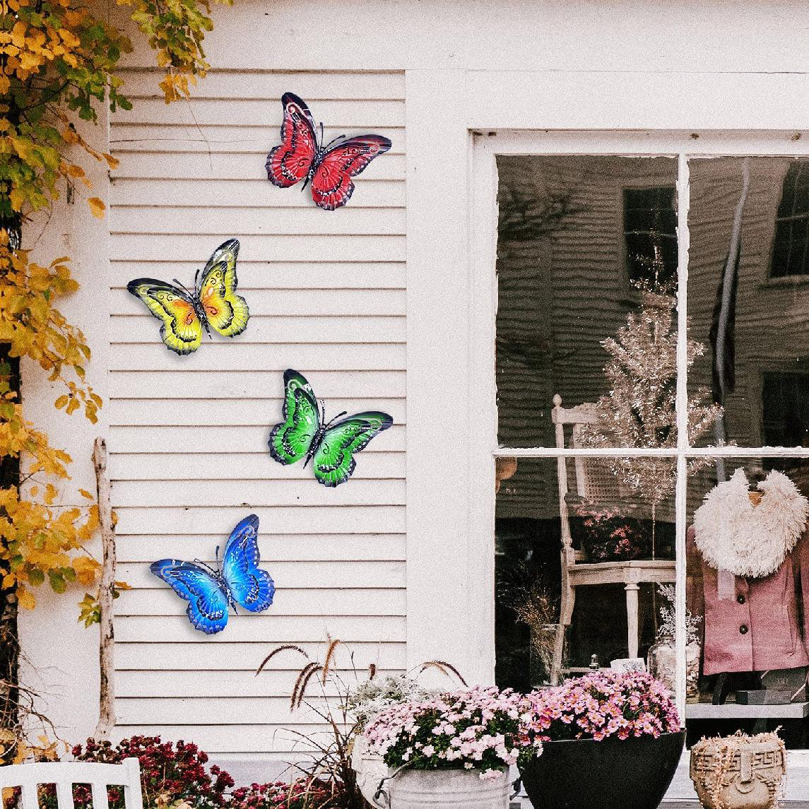 4Pcs/Set Metal Butterfly Outdoor & Indoor Garden Backyard Wall Art Home Decor 
