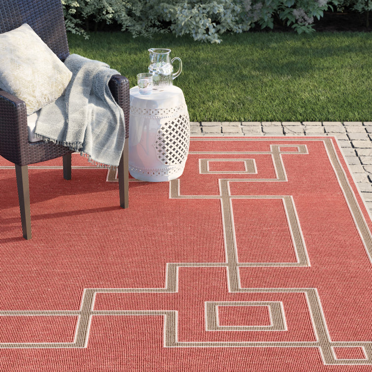 Sol 72 Outdoor™ Amherst Geometric Indoor / Outdoor Area Rug in Rust Red