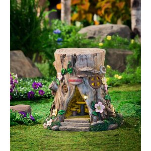 Lighted Tree Stump Fairy House Figurine