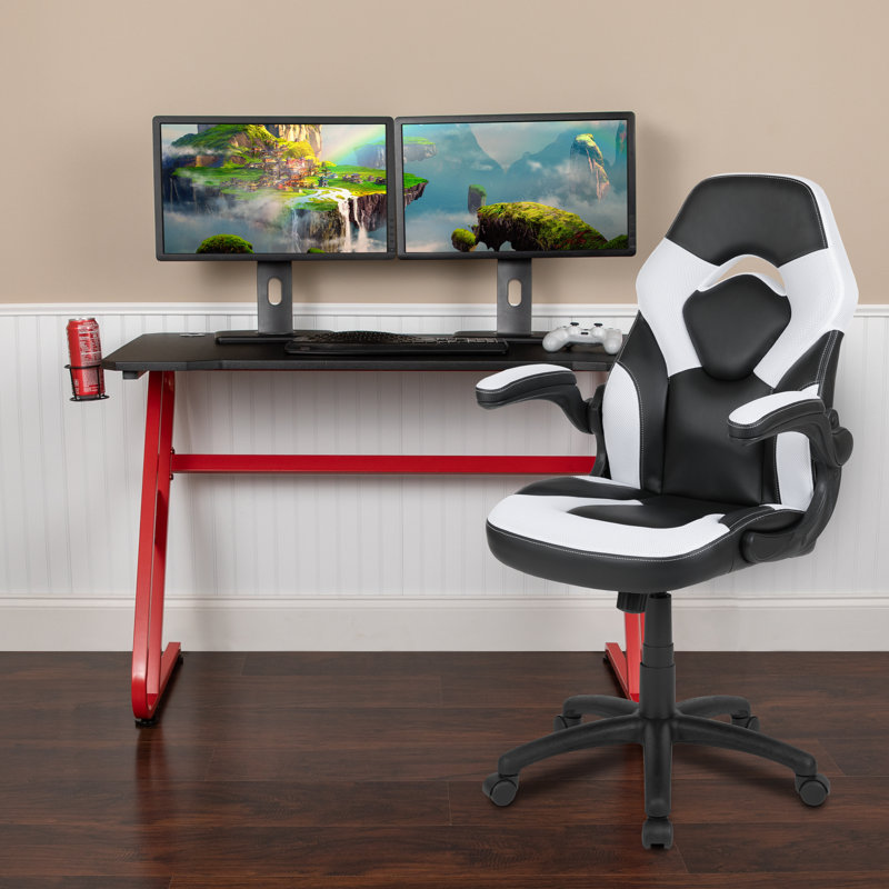 Ebern Designs Salut Desk with Gaming Chair and Cup Holder ...